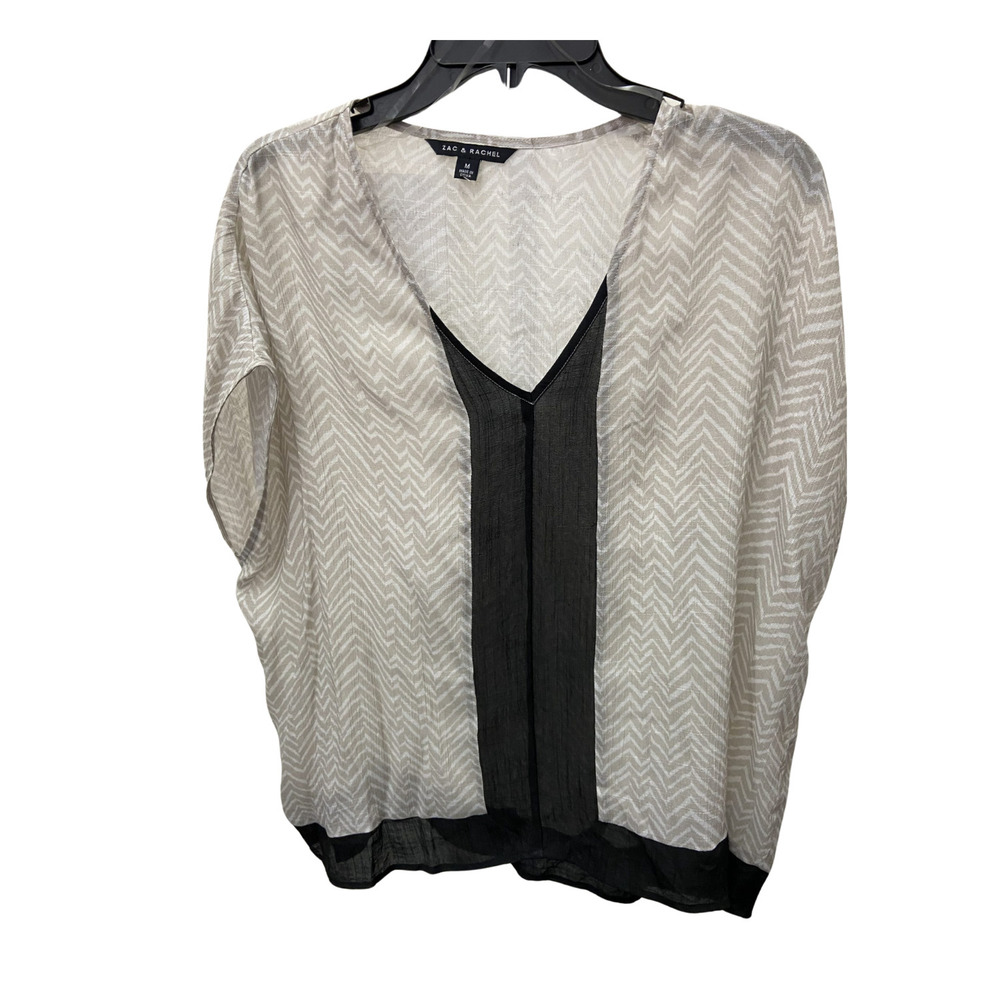 Zac & Rachel M Beige Black Blouse Top Women's Clothing
